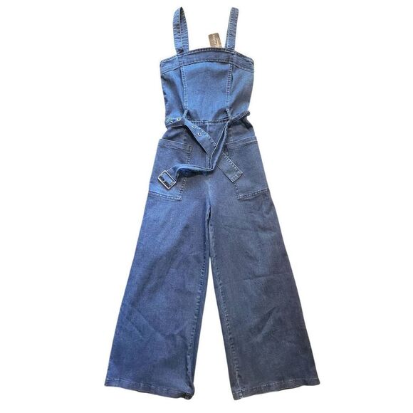 NWT Fashion Nova Jumpsuit Women's 0 Blue In My Feelings Belted Denim Wide Leg - Picture 3 of 5